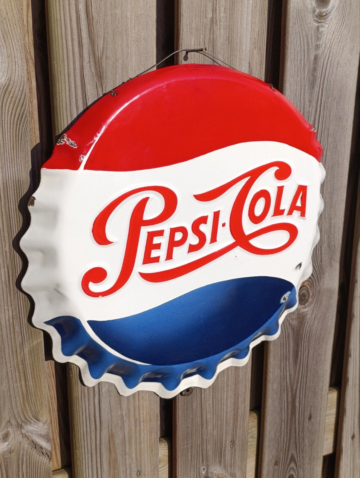 Vintage Pepsi Cola emaille reclamebord met reliëf letters, Ophalen of Verzenden, Gebruikt, Reclamebord