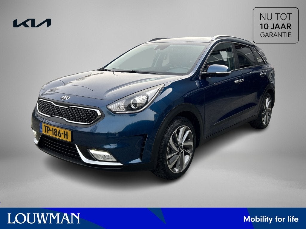 Kia Niro 1.6 GDi Hybrid DynamicPlusLine | Trekhaak | Schuifd, Auto's, Kia, 12 maanden, Gebruikt, Blauw, Leder en Stof