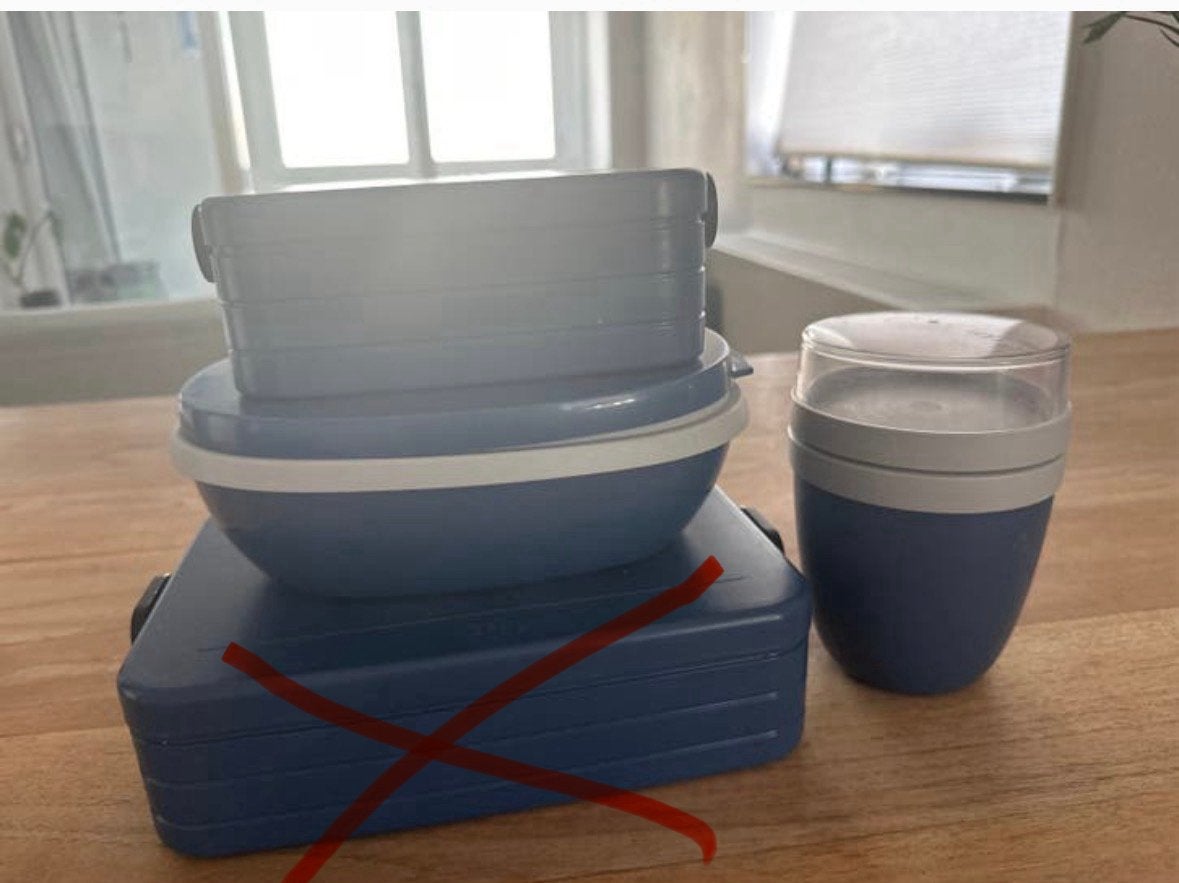 Mepal lunchset: lunchpot, bento M en saladebox, Gebruikt, Bewaardoos, Blauw, Ophalen of Verzenden