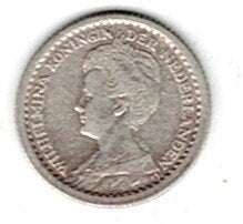 26-1484 Nederland 10 cent 1915, Postzegels en Munten, Verzenden, Zilver, 10 cent, Koningin Wilhelmina