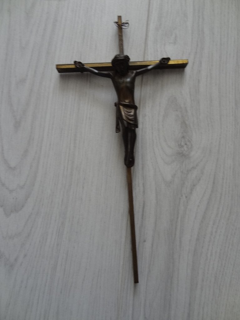 Koperen kruis met Jezus, Antiek en Kunst, Ophalen of Verzenden