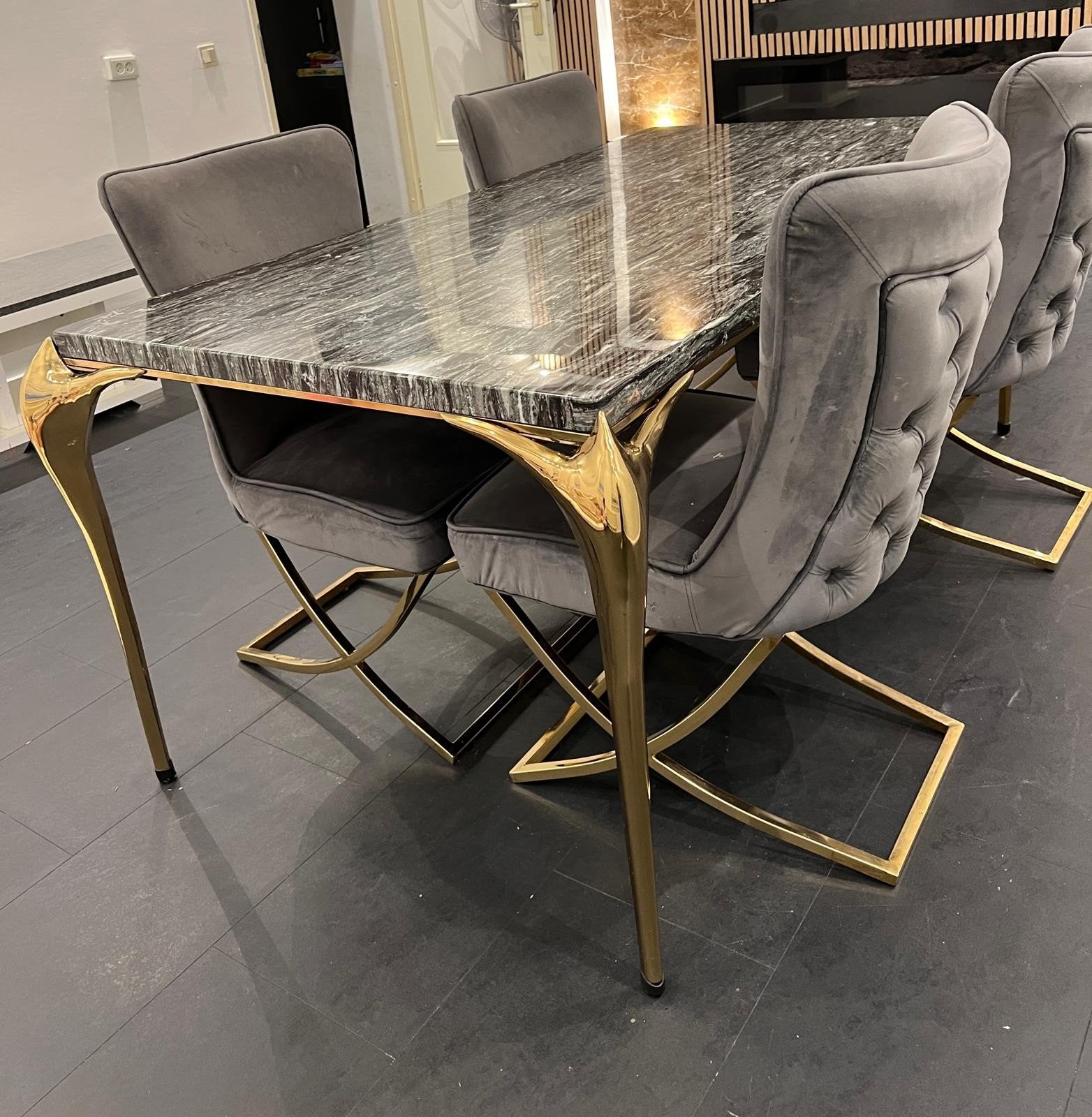 Luxe Marmeren Eettafel met Gouden Onderstel, Huis en Inrichting, Ophalen, 50 tot 100 cm, Zo goed als nieuw, Vijf personen of meer