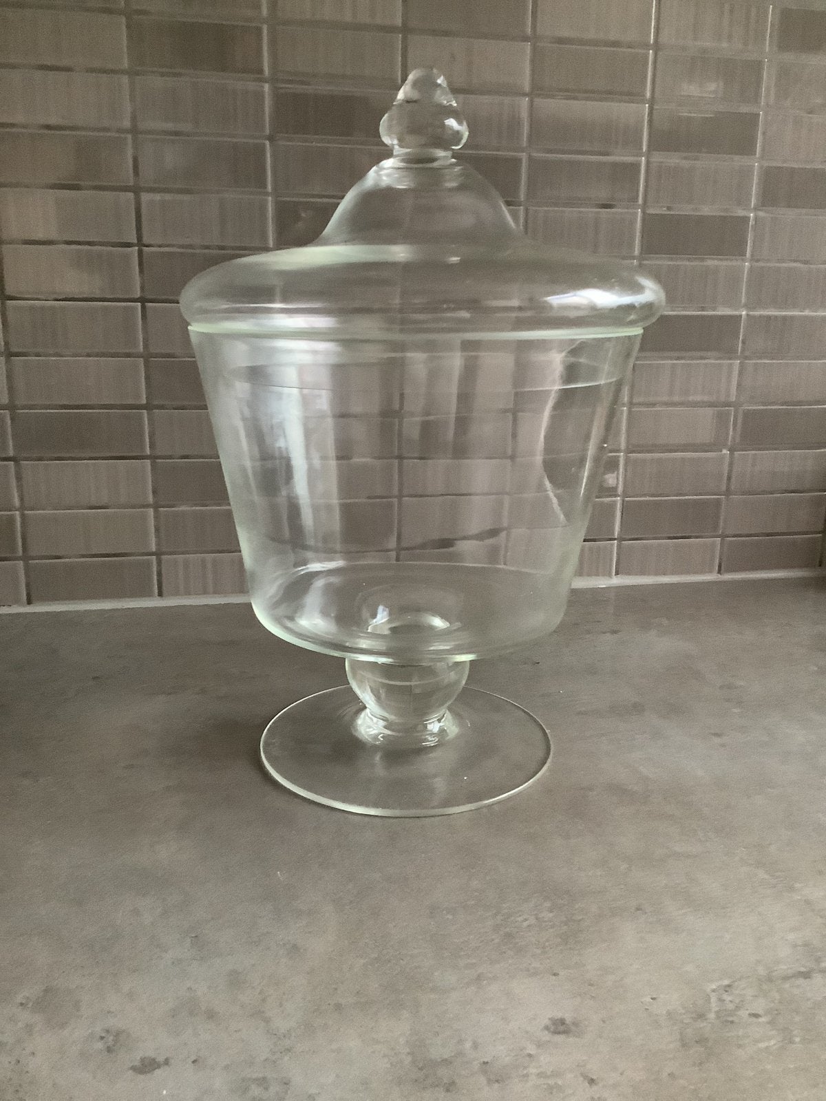 Glazen pot met deksel op voet - 30 cm hoog, Ophalen, Gebruikt, Met deksel, Rond