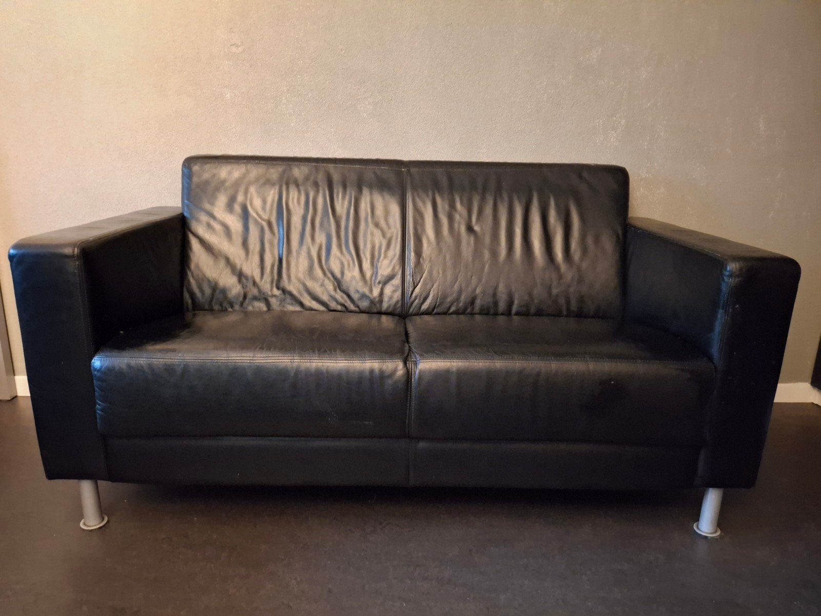 Montel zwarte leren 2-zitsbank, Ophalen, Gebruikt, 150 tot 200 cm, Tweepersoons