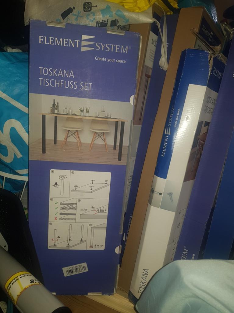 Partij 9 keer 4 tafelpoten nieuw in doos en 2 sets los tafel, Tafelpoot, 50 tot 100 cm, Rond, Nieuw