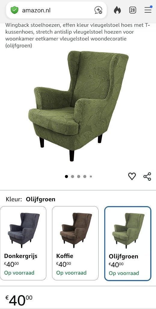 Oorfauteuilhoes/Wingarmchair cover/fauteuilhoes Olijfgroen, Ophalen