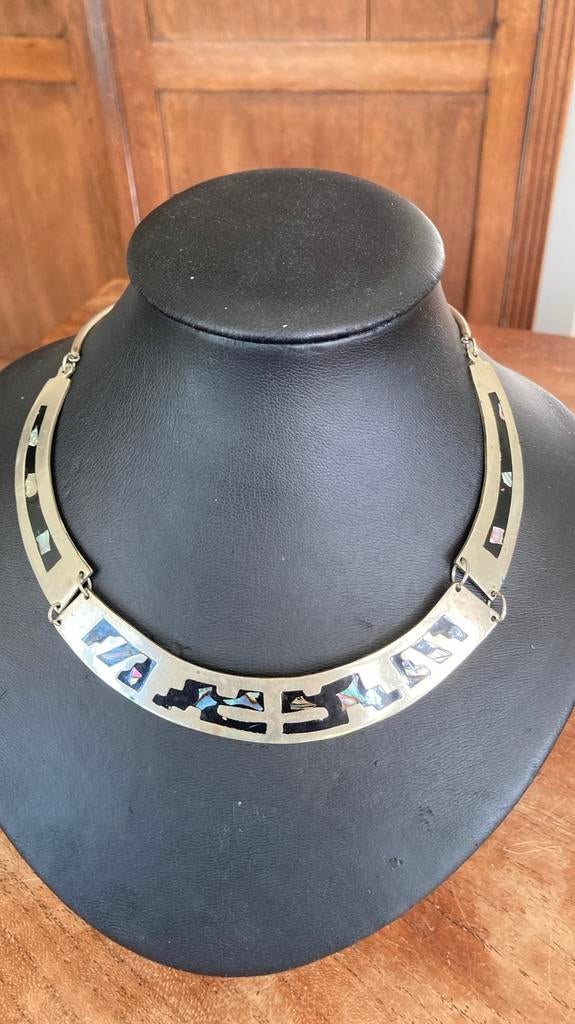 Vintage Mexicaanse Alpaca Abalone Shell ketting, Ophalen of Verzenden, Zo goed als nieuw, Overige materialen