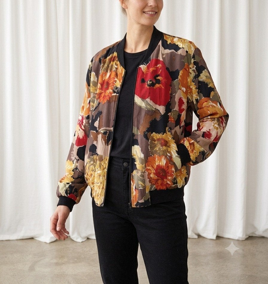 Bloemenprint bomberjack - Vintage stijl, Maat 46/48 (XL) of groter, Meerkleurig, Verzenden, Onbekend
