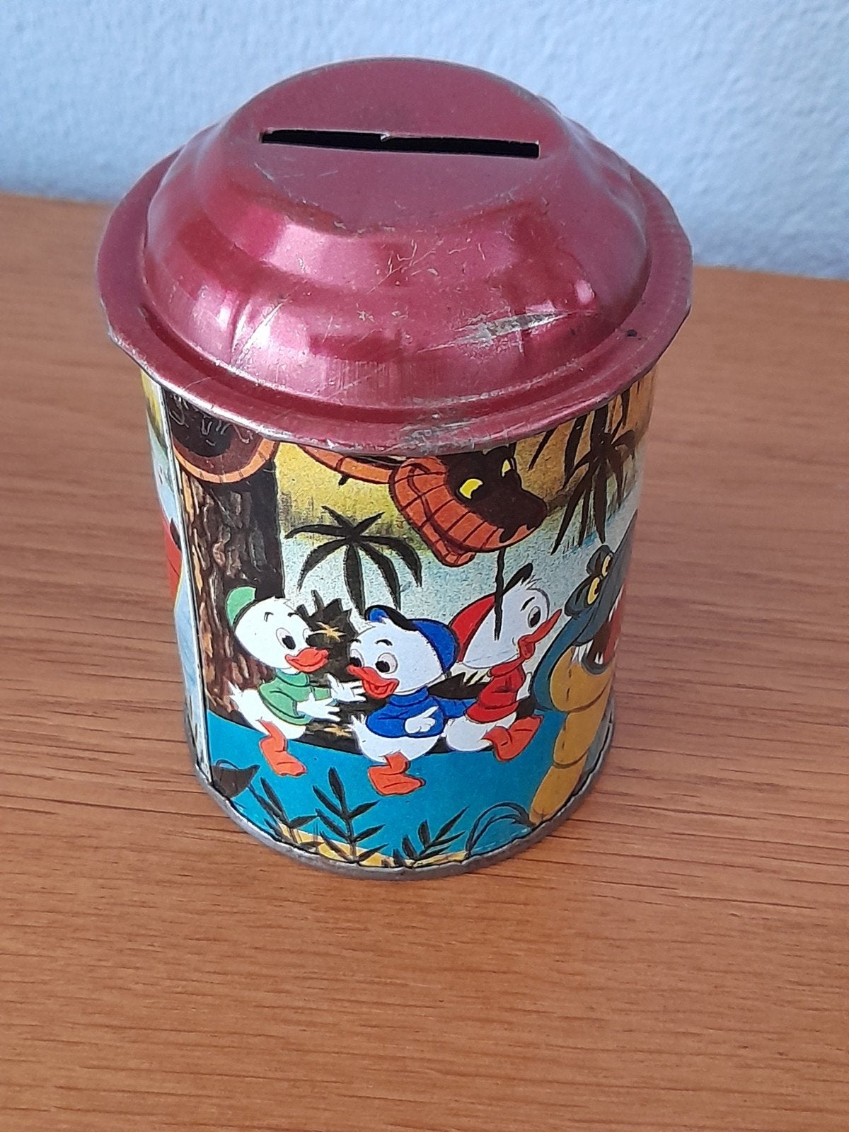 Vintage Donald Duck spaarpot blik, Ophalen of Verzenden, Gebruikt, Metaal of Blik, Strip- of Tekenfilmfiguur
