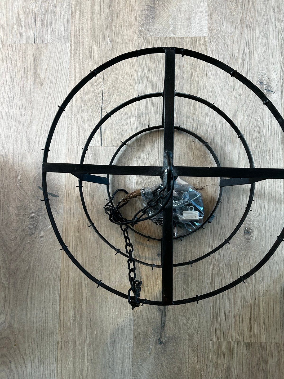 Schijfjeslamp (50 cm) – Stoer & Sober/Landelijke Stijl, Huis en Inrichting, Ophalen, E27 (groot), Zo goed als nieuw, Metaal