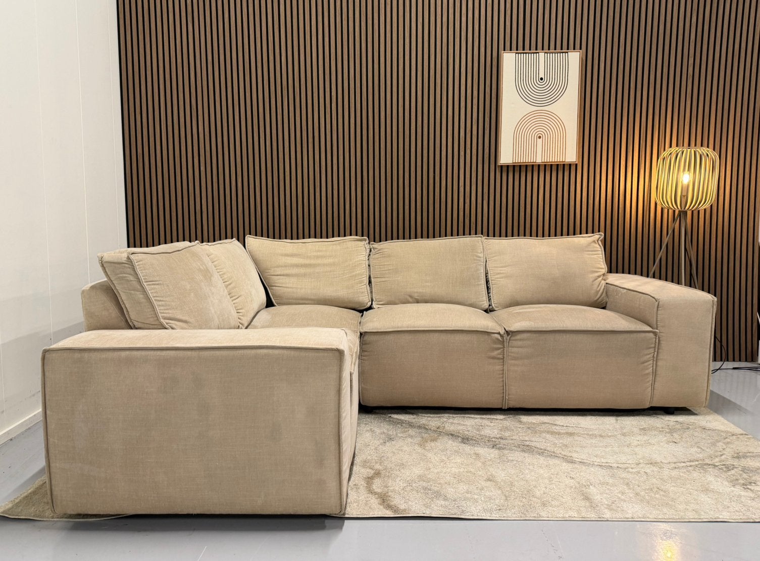 Zitmaxx - Hoekbank - Beige - Nette Staat - Velvet - Japandi, Ophalen of Verzenden, Zo goed als nieuw, 150 cm of meer, Vierpersoons of meer