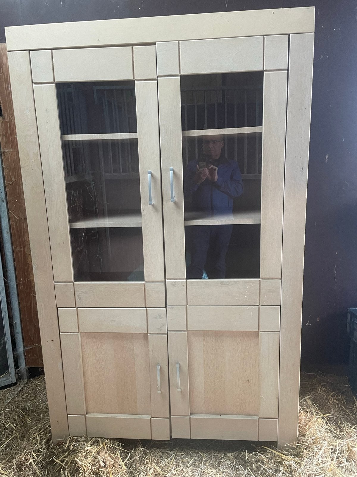 Blank eiken vitrinekast / boekenkast - Zo goed als nieuw, Huis en Inrichting, Kasten | Vitrinekasten, Ophalen, 100 tot 150 cm