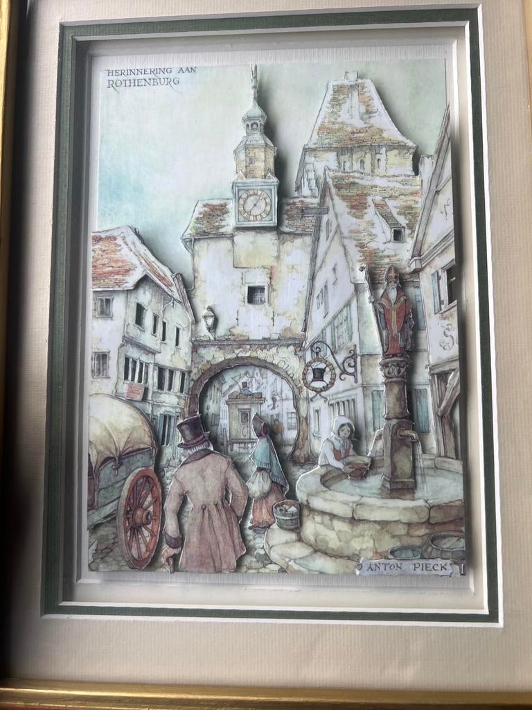 3D Anton Pieck reliëf schilderij – Rothenburg – ingelijst, Antiek en Kunst, Ophalen of Verzenden
