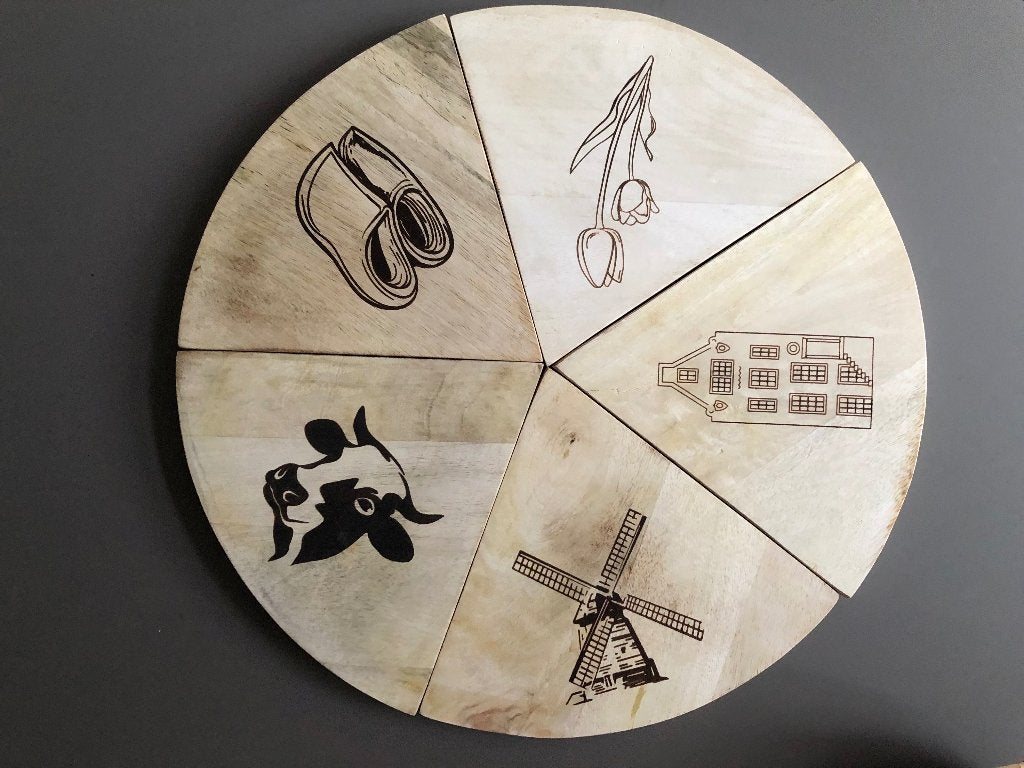 Unieke Set van 5 Serveerplanken Samen een Ronde Borrelplank, Overige typen, Hout, Nieuw, Ophalen of Verzenden