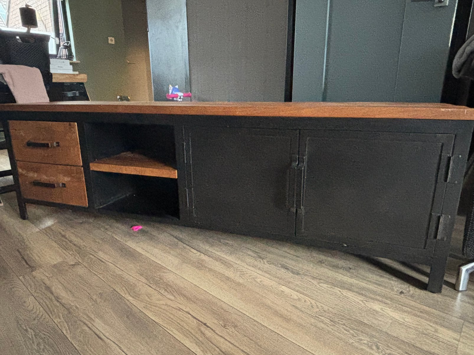 Mango houten tv meubel, Ophalen, Gebruikt, 150 tot 200 cm, Minder dan 25 cm
