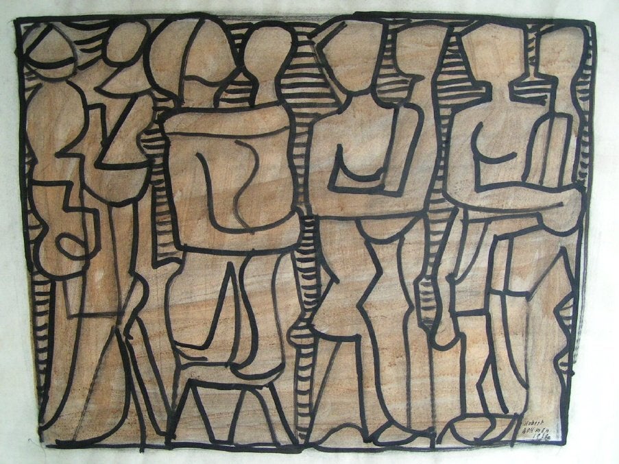 Hubert Bekman "Moeders en kinderen" tekening uit 1961, Antiek en Kunst, Kunst | Tekeningen en Foto's, Verzenden