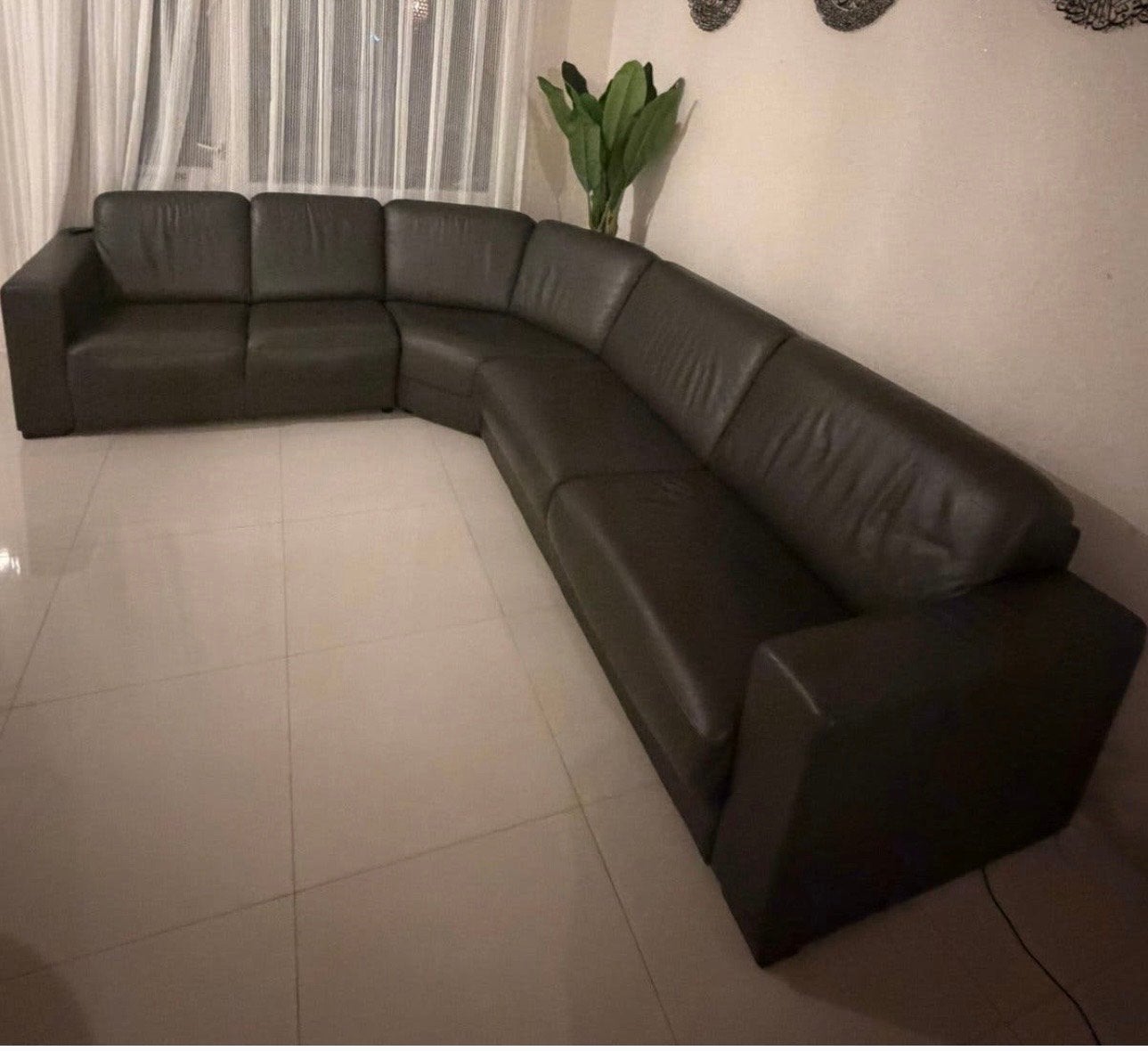 Leren Hoekbank - Donkergrijs, Ruim en Comfortabel, Ophalen, Gebruikt, 100 tot 125 cm, Hoekbank