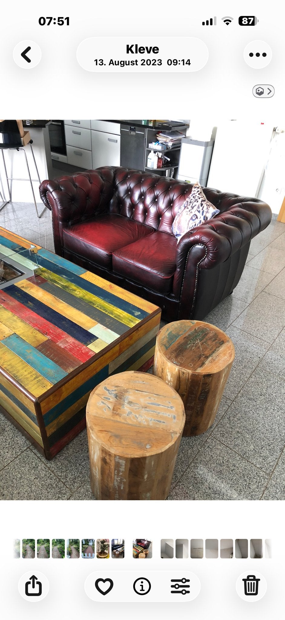 Chesterfield bank bordeaux leer - 2-zits, Huis en Inrichting, Ophalen, Gebruikt, 150 tot 200 cm, Tweepersoons