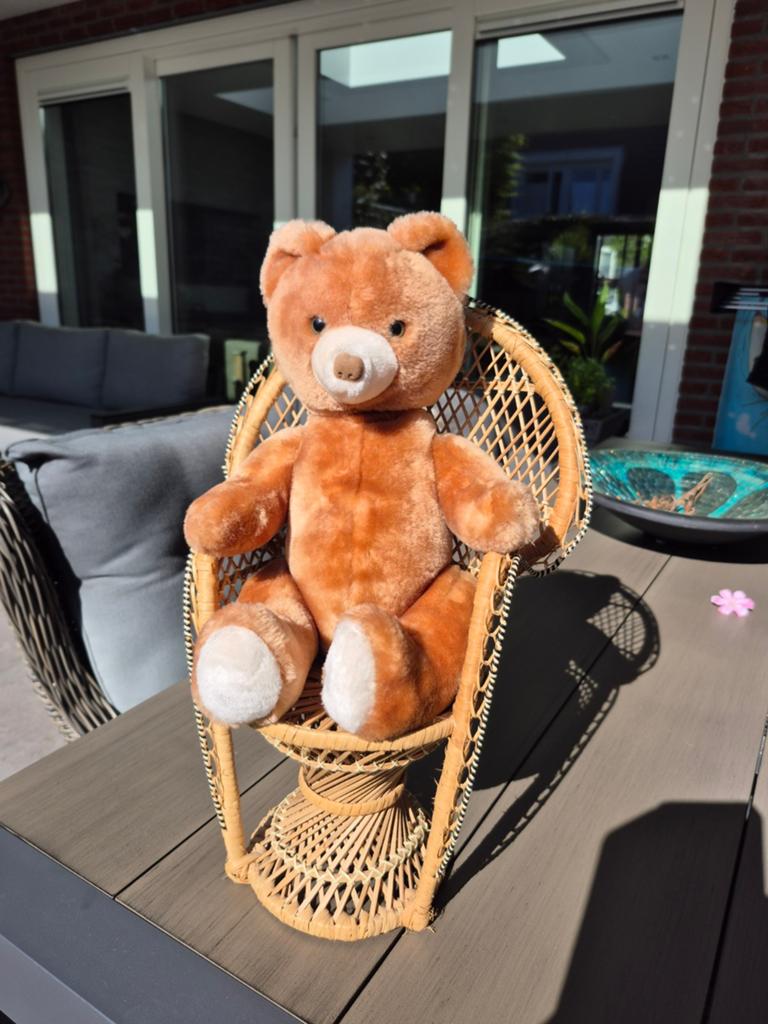 Vintage rotan stoeltje met beer, Ophalen of Verzenden, Zo goed als nieuw