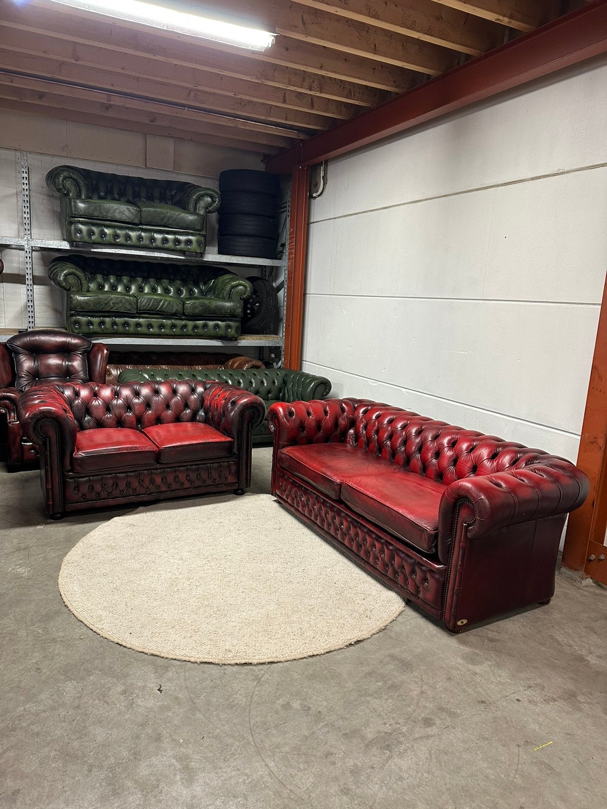 Oxblood rood chesterfield bankstel set 3+2 zits bank vintage, 2871SK, 125 cm of meer, Klassieke, Mariansoliak8@gmail.com