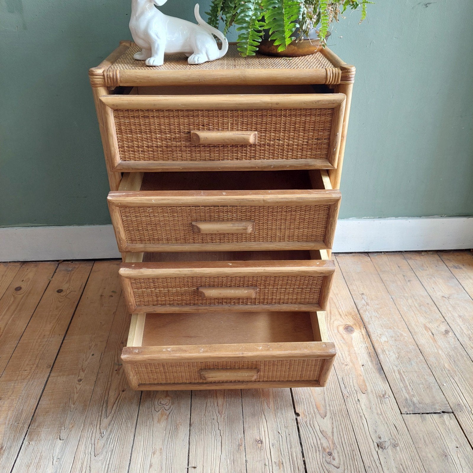 Lucky Vintage rieten en bamboe ladekast bohemian stijl, Ophalen, ., Vintage boho, 50 tot 100 cm