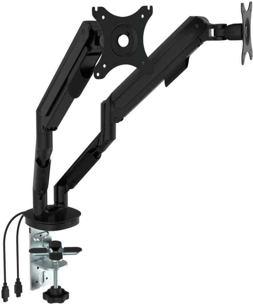 Dubbele monitorarm (tot 30 inch) gas geveerd, 2x USB, 2x 9kg, Computers en Software, VST, In hoogte verstelbaar, Nieuw, Ophalen of Verzenden