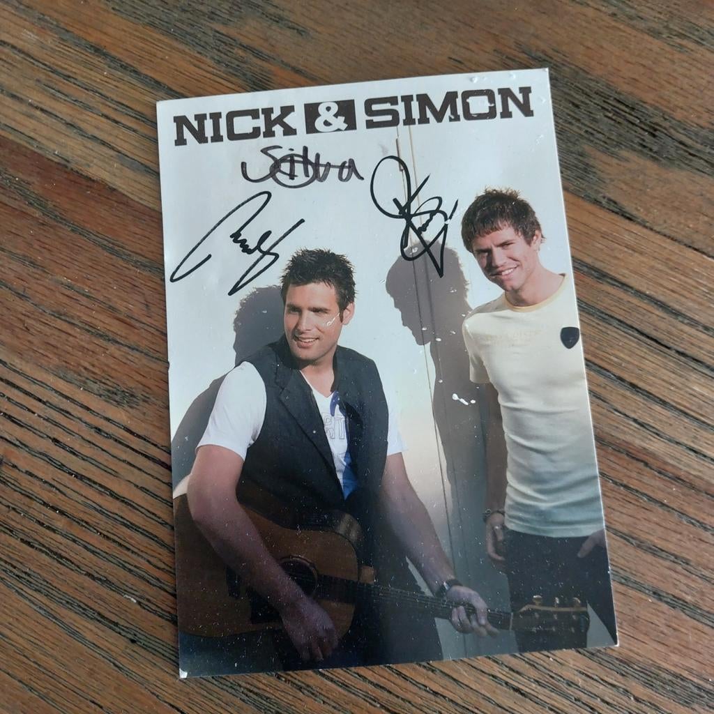 Oude fan kaart Nick & Simon met handtekening, Verzamelen, Ophalen of Verzenden, Gebruikt, Foto of Kaart, Gesigneerd
