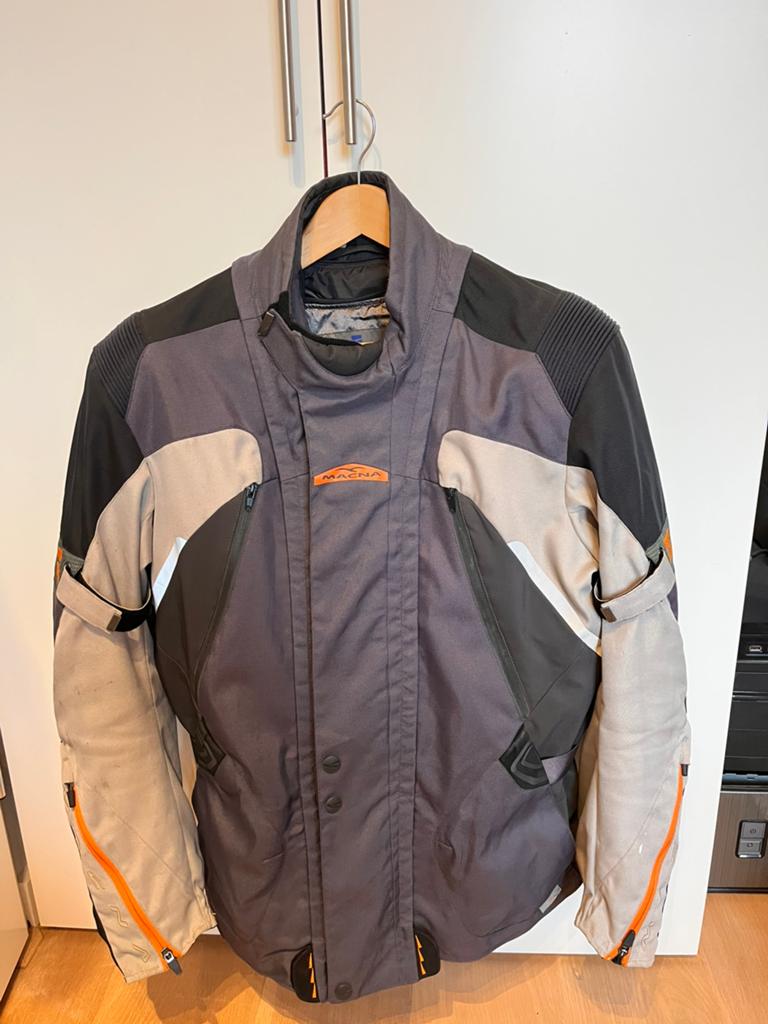 Macna motorjas maat L - Textiel - Grijs/Zwart/Oranje, Motoren, Ophalen of Verzenden, Tweedehands, Heren, Jas | textiel