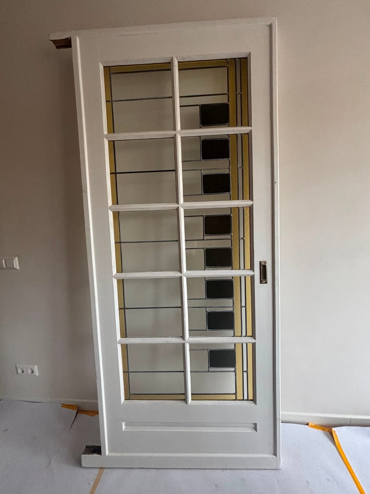 Binnendeur met glas in lood, 92x213 cm, Ophalen, Gebruikt, 80 tot 100 cm, 215 cm of meer
