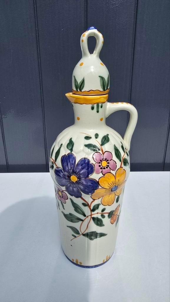 Vintage Gouda Holland Josu Olie/Azijn Fles Handgeschilderd, Antiek en Kunst, Ophalen