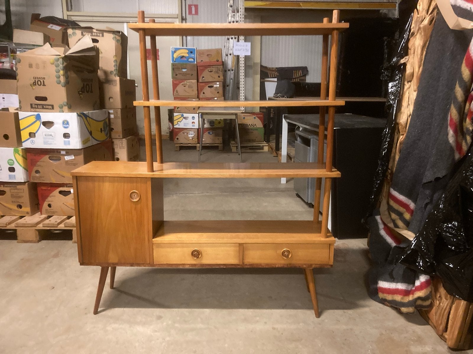 Stokkenkast met kastje en laden, Ophalen, Gebruikt, 100 tot 150 cm, Met lade(s)