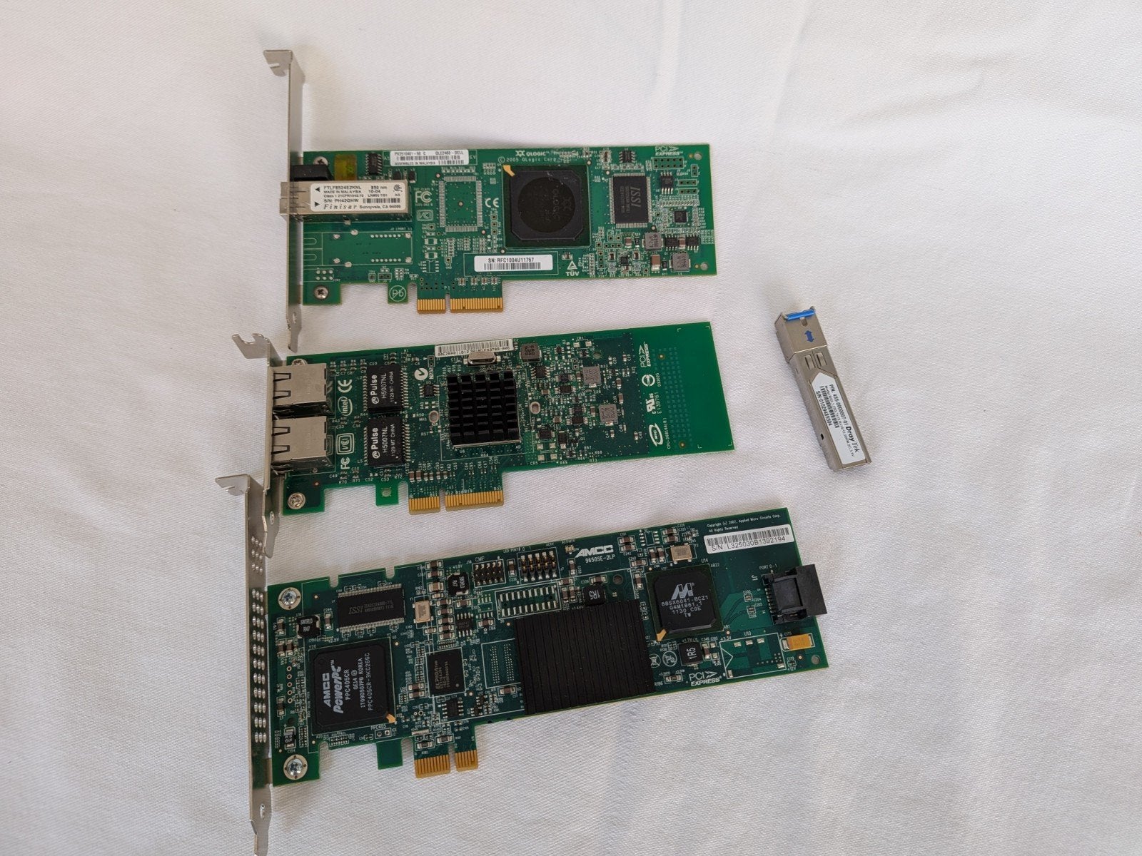 Setje PCI-E uitbreidingskaarten en SFP module, Ophalen of Verzenden, Gebruikt, Intern, Diverse (o.a. Intel, Broadcom)