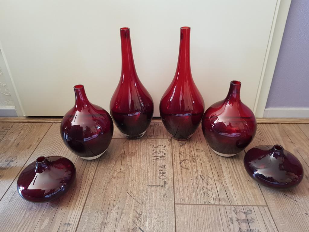 Vaas / Salong vazen rood set van 6, Ophalen of Verzenden, Zo goed als nieuw, Rood, Glas