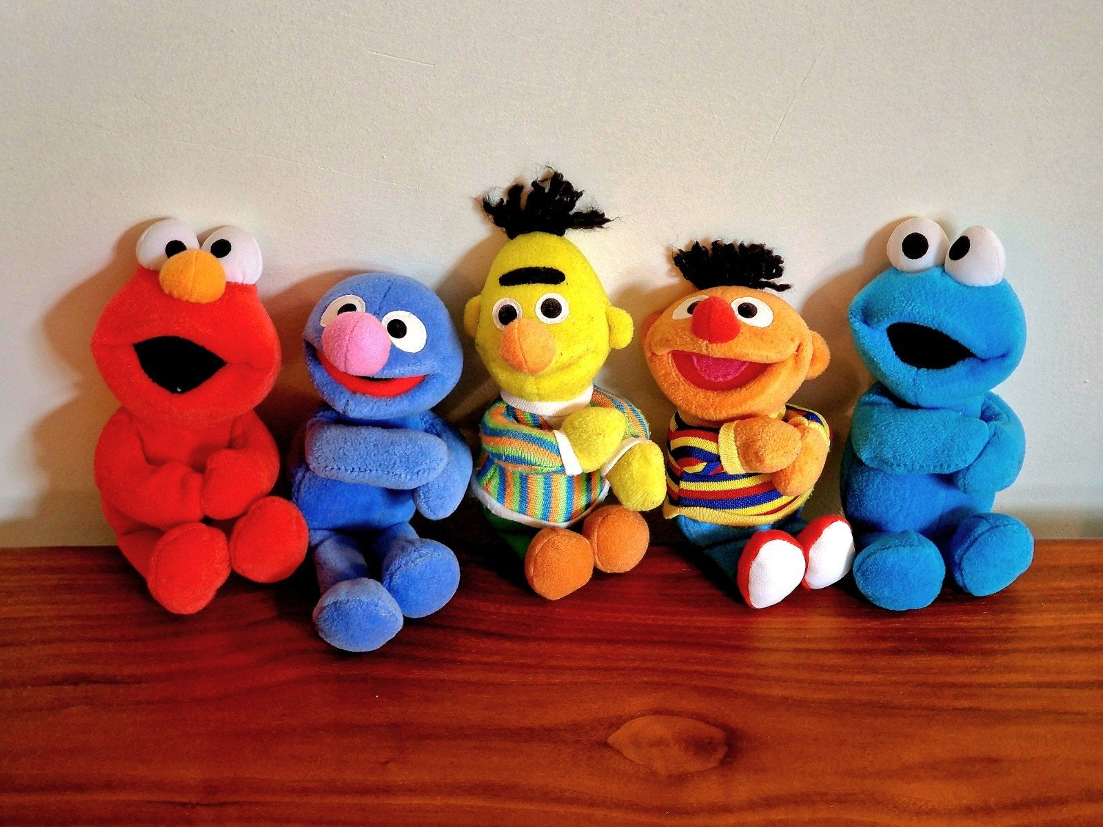 5 Vintage Tyco knijp poppetjes van Sesamstraat Bert en Ernie, Overige typen, Blauw, Ophalen of Verzenden, Zo goed als nieuw