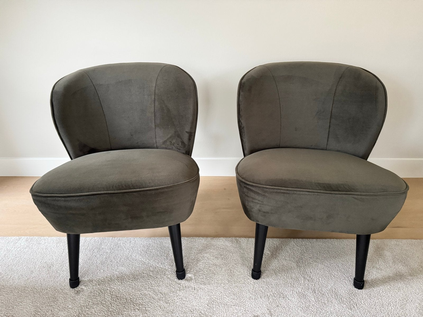Twee Woood fauteuils Sara warm groen - Zo goed als nieuw, Huis en Inrichting, Fauteuils, Ophalen, 75 tot 100 cm, Zo goed als nieuw
