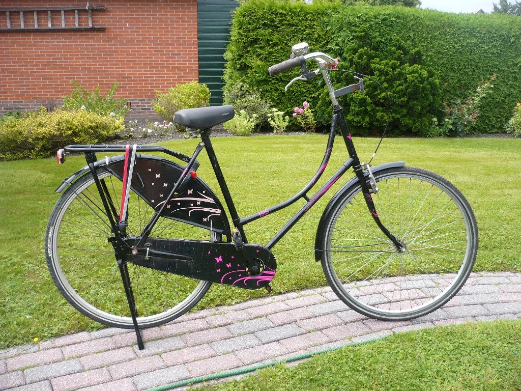Zwarte damesfiets 28 inch omafiets, Ophalen, Terugtraprem, Gebruikt, 56 cm of meer