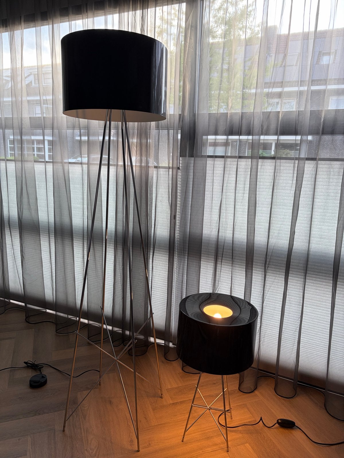 Set Flos Ray vloerlamp en tafellamp - aluminium kap, Ophalen, Gebruikt, Metaal, 150 tot 200 cm