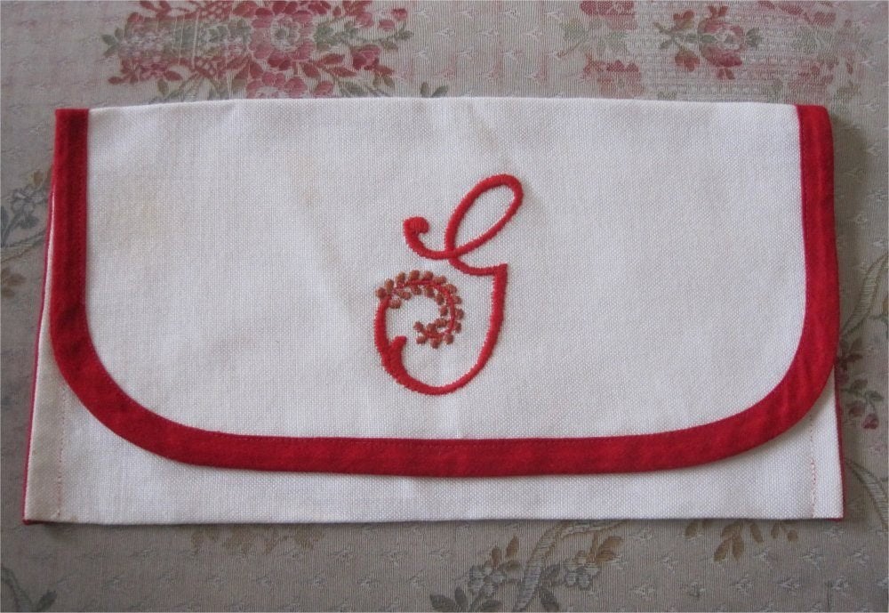 Brocante etui met geborduurde letter G, Antiek en Kunst, Curiosa en Brocante, Ophalen of Verzenden