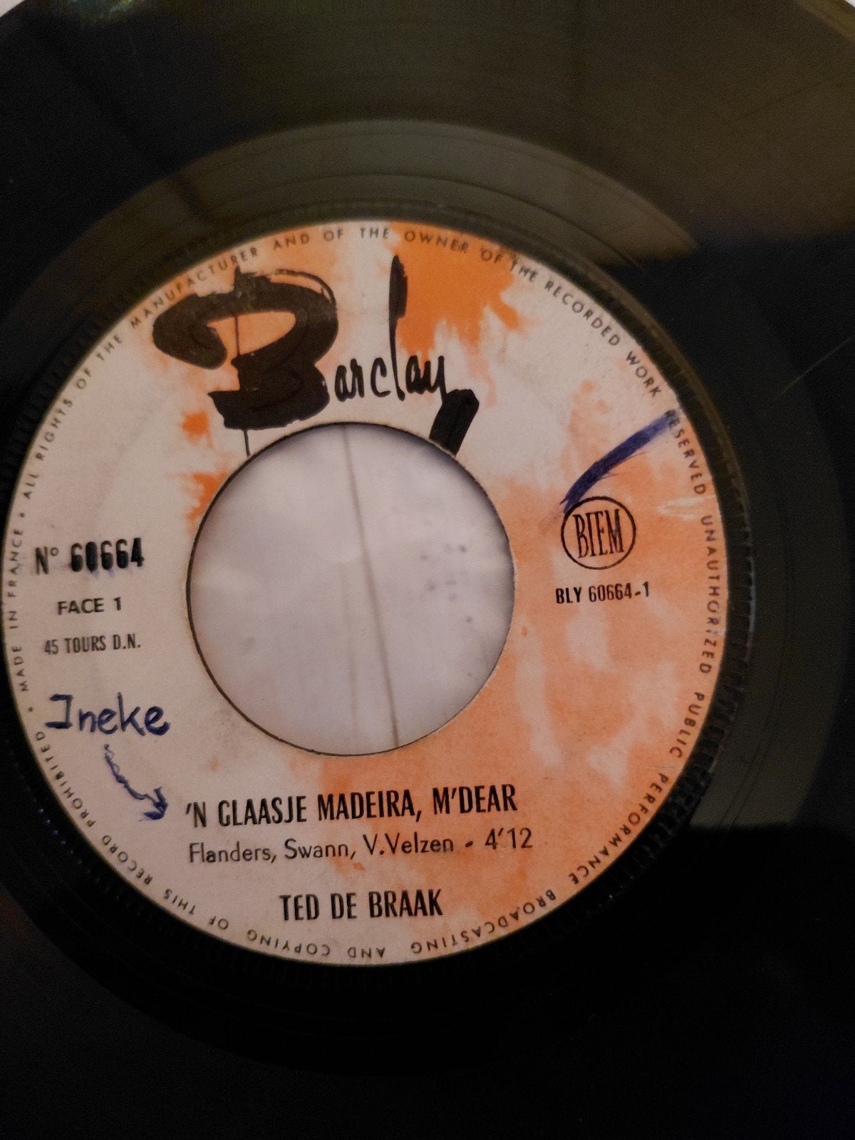 Ted de Braak - 'N Glaasje Madeira, M'Dear / Drie in Een, Gebruikt, 7 inch, Ophalen of Verzenden, EP