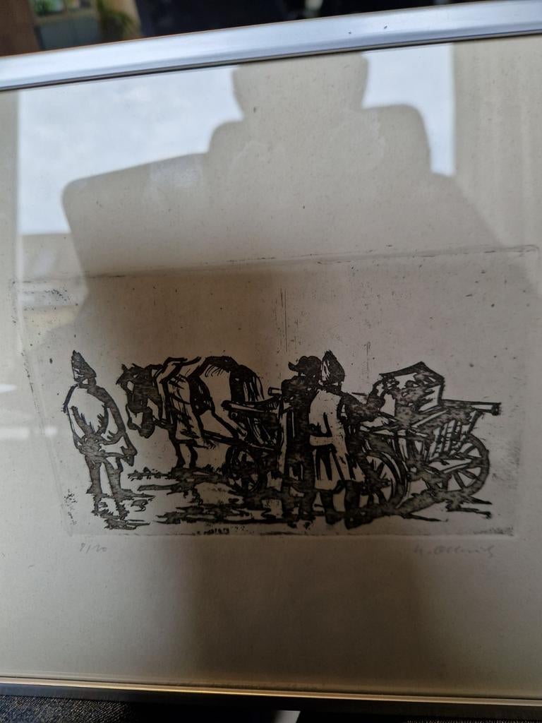 Antieke ets  van artillerie., Ophalen of Verzenden