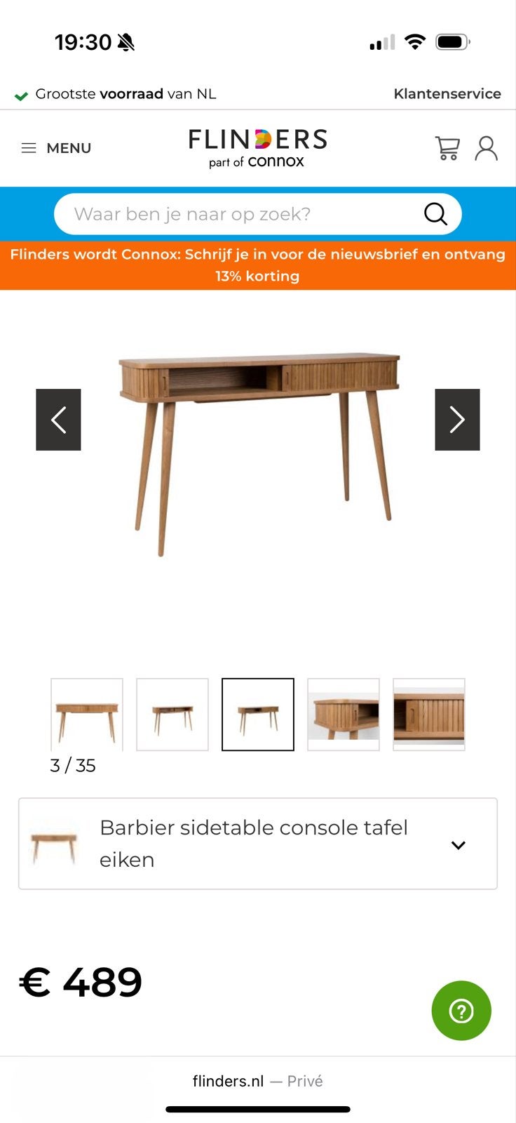 Zuiver Barbier sidetable console tafel eiken, Ophalen, 100 tot 150 cm, Eikenhout, Zo goed als nieuw