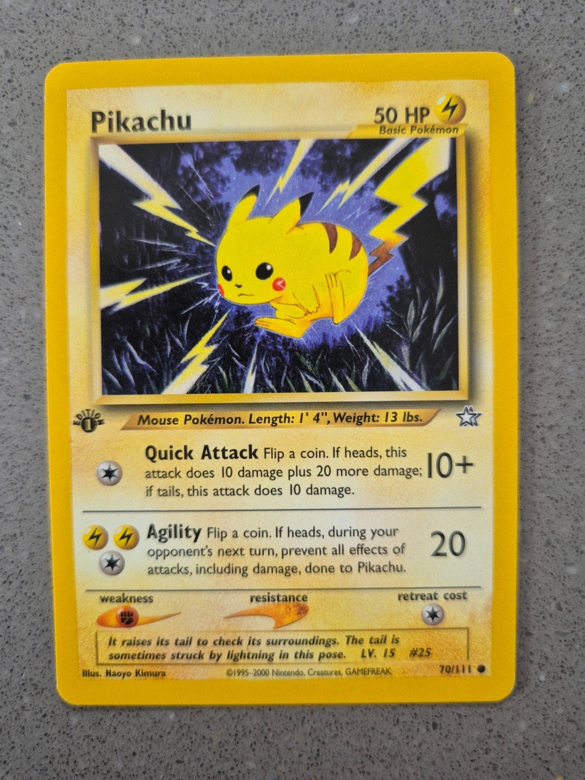 Pikachu 70/111 First Edition - Base Set Pokémon Kaart, Ophalen of Verzenden, Zo goed als nieuw, Losse kaart