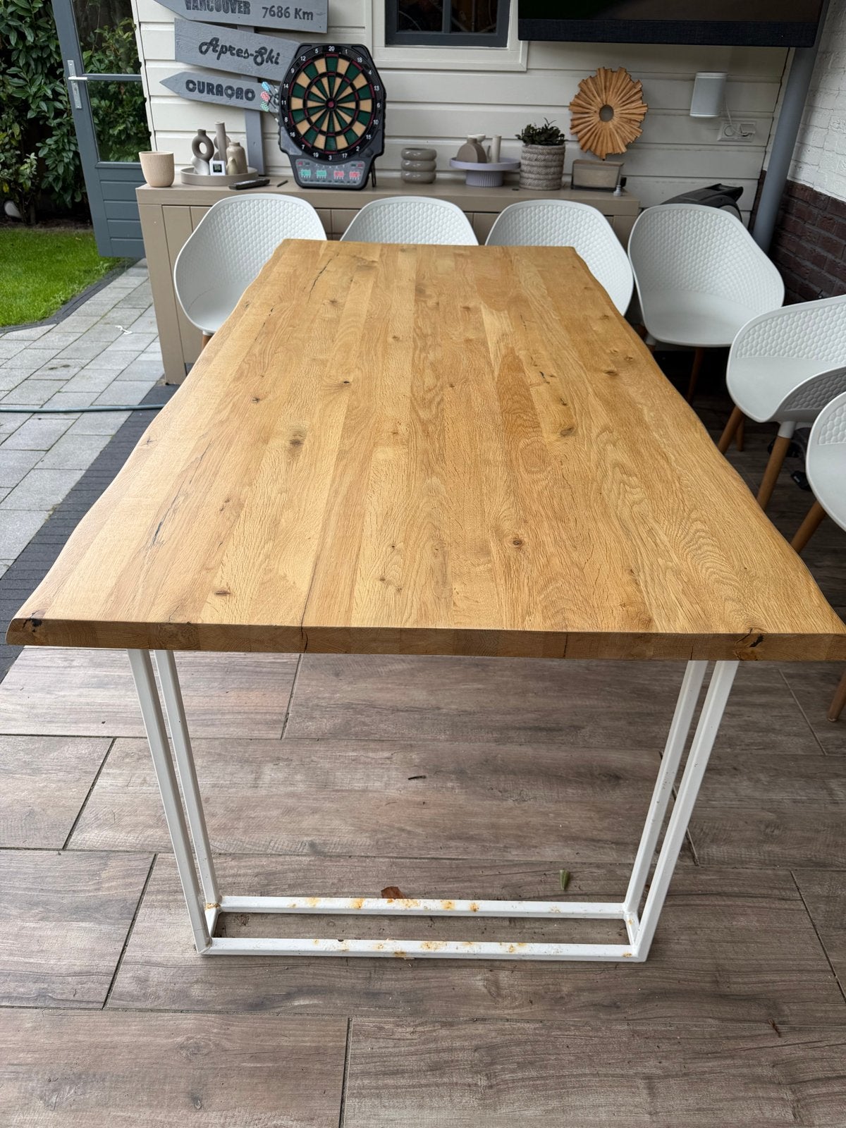 Eikenhouten eettafel 95x200 cm met wit onderstel, Huis en Inrichting, Tafels | Eettafels, Ophalen, Gebruikt, Eikenhout, 50 tot 100 cm
