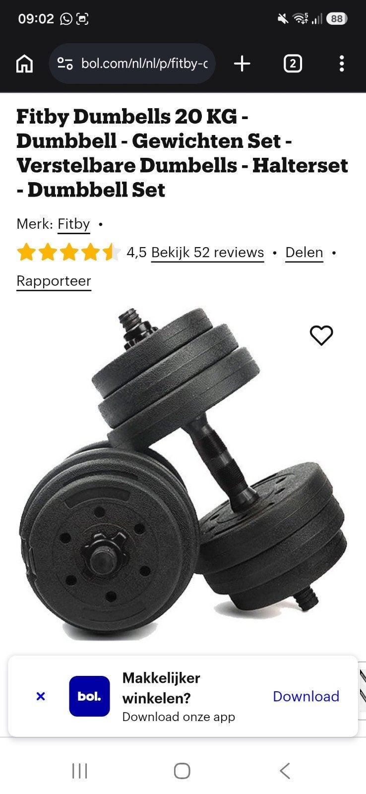 Fitby Dumbbells 20 KG - Verstelbare Halterset, Ophalen of Verzenden, Gebruikt, Armen, Halterset