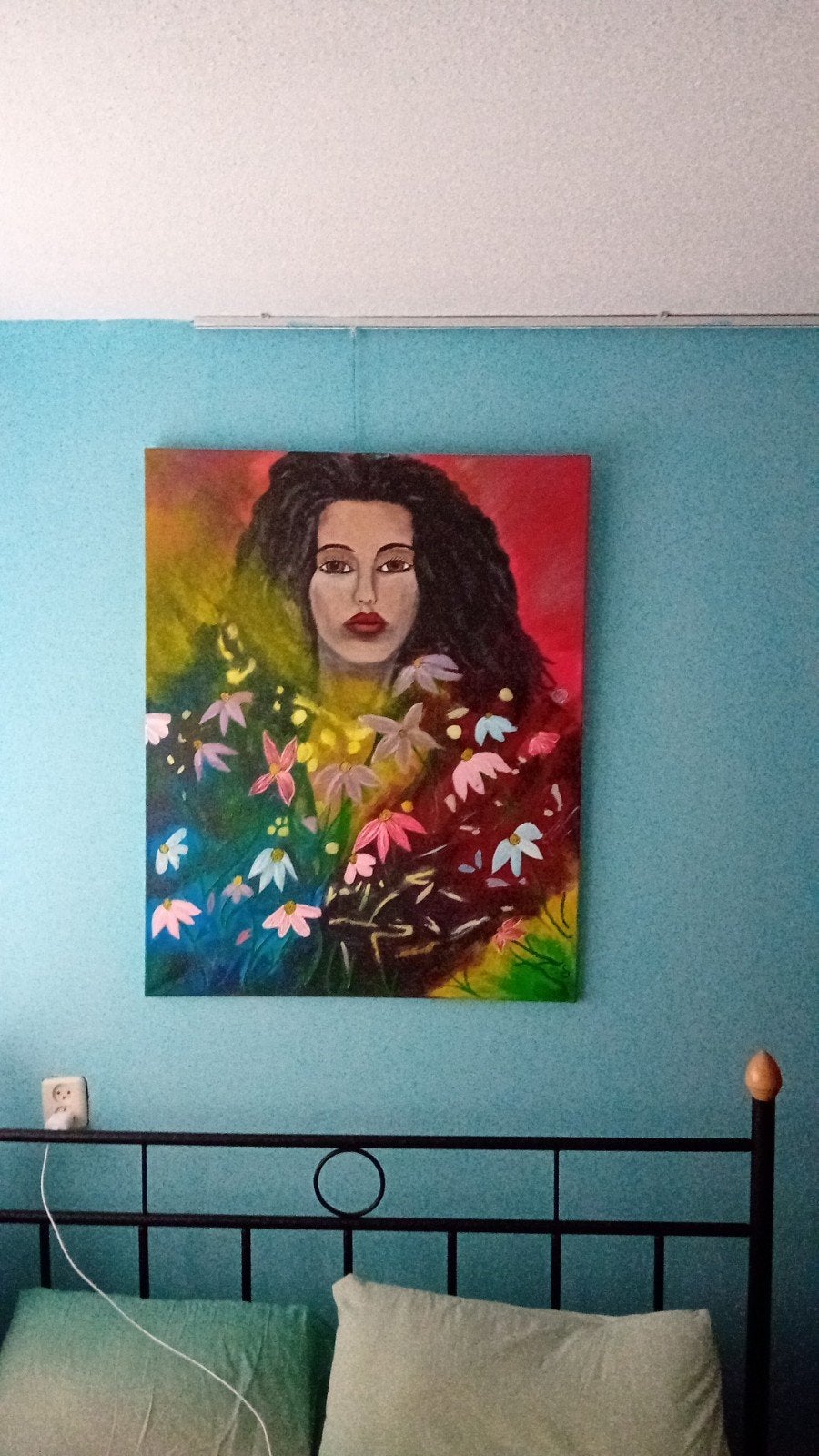 Vrouw met bloemen - Kleurrijk schilderij, Antiek en Kunst, Kunst | Schilderijen | Klassiek, Ophalen, Doek, Portret of Personen