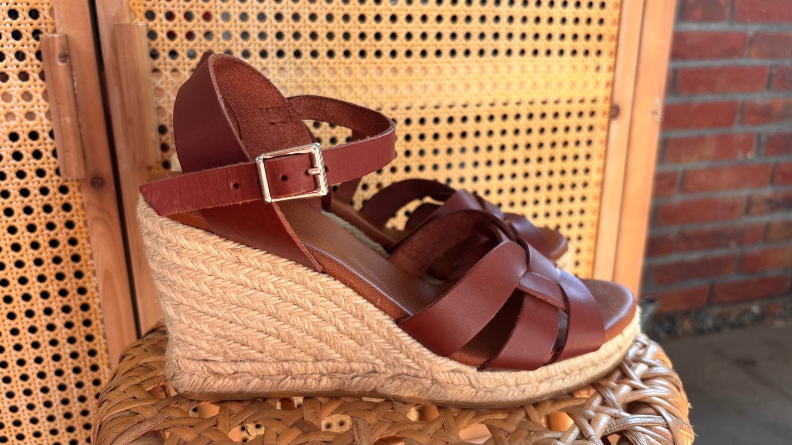 Manfield Bruine Leren Sleehak Sandalette, Ophalen of Verzenden, Zo goed als nieuw, Bruin, Sandalen of Muiltjes