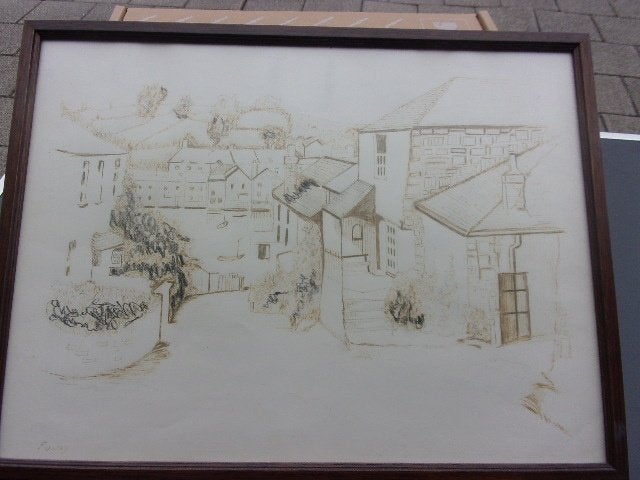 huizen schets, Ophalen of Verzenden, Gebruikt, Minder dan 50 cm, Schilderij