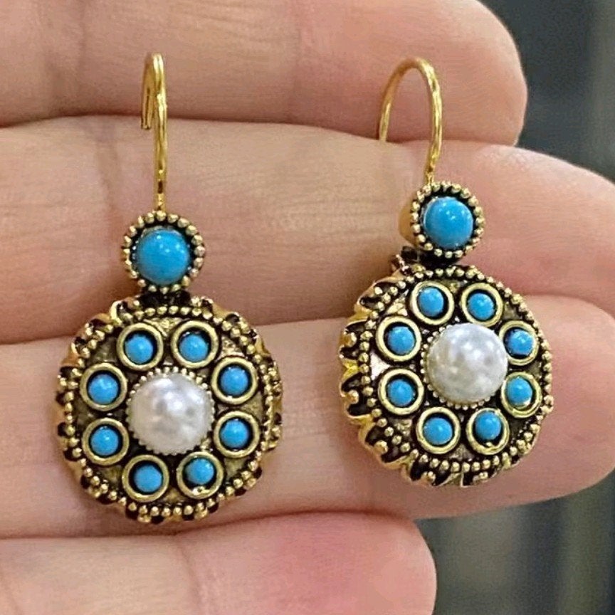 Oorbellen met turquoise en parelmoer, Verzenden