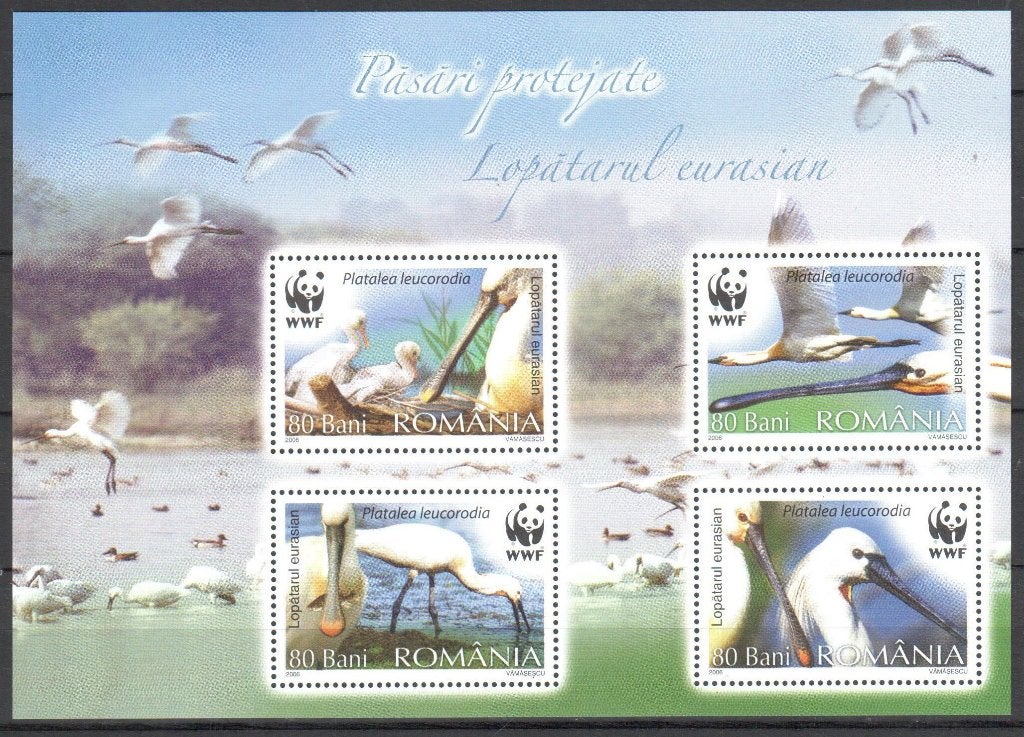 WWF postzegelblokje van de Europese Lepelaar, Ophalen of Verzenden, Postfris, Dier of Natuur