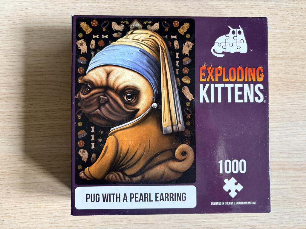 Exploding Kittens Pug with a pearl earring 1000 stukjes, Ophalen of Verzenden, 500 t/m 1500 stukjes, Gebruikt, Legpuzzel